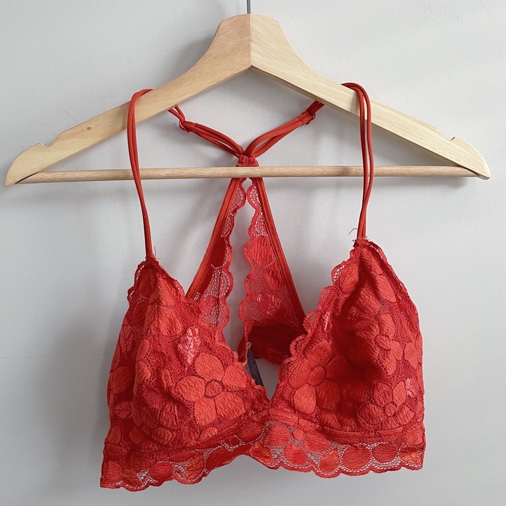 Aerie Lace Bralette, Racerback Orange, Size XL